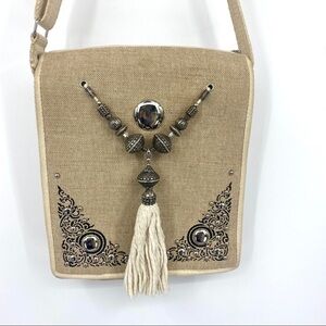NEW southwestern beaded cotton burlap crossbody